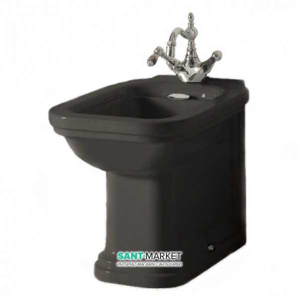 Биде напольное приставное Kerasan Waldorf с одним отверстием черный глянцевый хром 4121K4