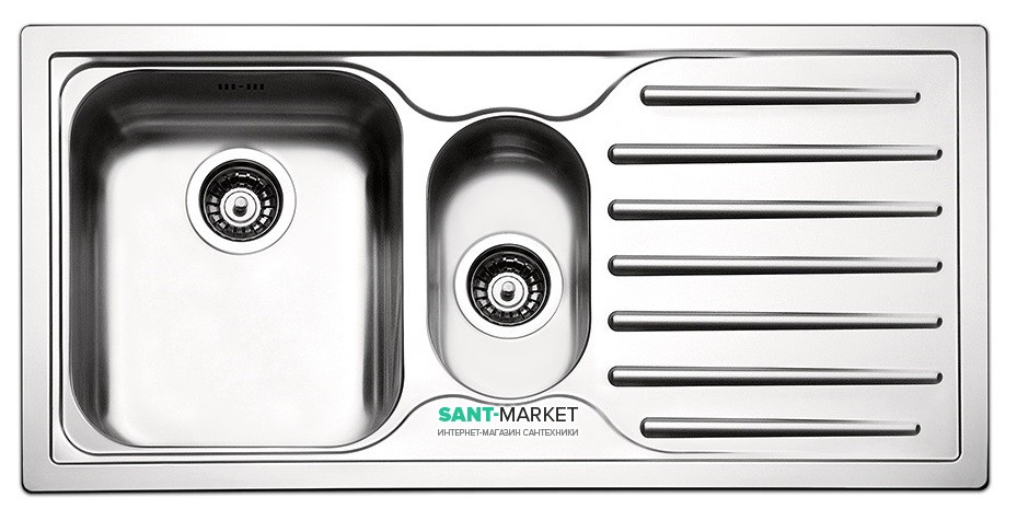 Кухонная мойка прямоугольная двойная Apell Torino RIGHT с донным клапаном и сифоном нержавеющая сталь Brushed TO1002IRBC