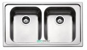 Кухонна мийка прямокутна подвійна Apell Torino з донним клапаном і сифоном нержавіюча сталь Brushed TO862IBC