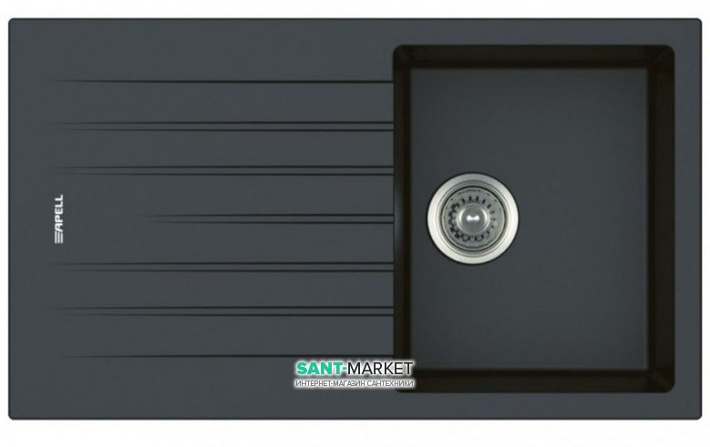 Кухонная мойка прямоугольная Apell Pietra Plus RIGHT/LEFT с сифоном гранит черный PTPL861GB