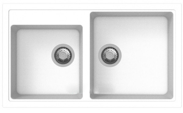 Кухонна мийка прямокутна подвійна Apell Pietra Plus з сифоном граніт білий PTPL862GW