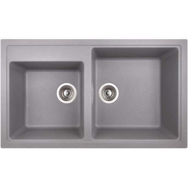 Кухонна мийка прямокутна подвійна Apell Pietra Plus з сифоном граніт сірий PTPL862AL