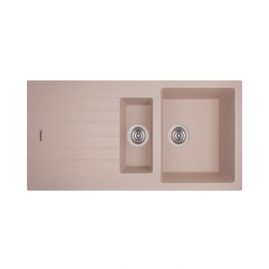Кухонна мийка прямокутна подвійна Apell Pietra Plus з сифоном граніт бежевий PTPL1002GO