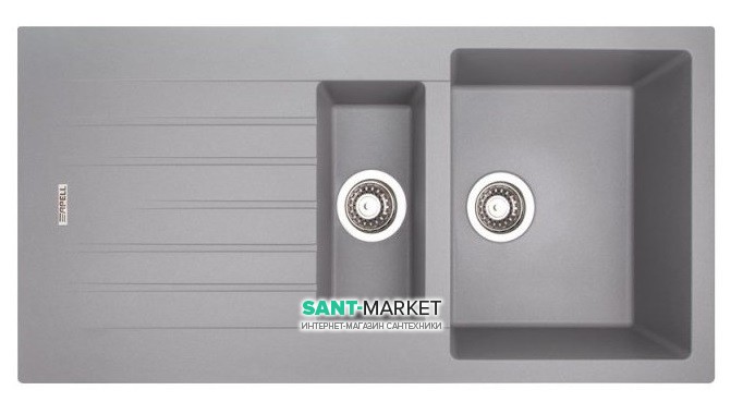 Кухонная мойка прямоугольная двойная Apell Pietra Plus с сифоном гранит серый PTPL1002AL