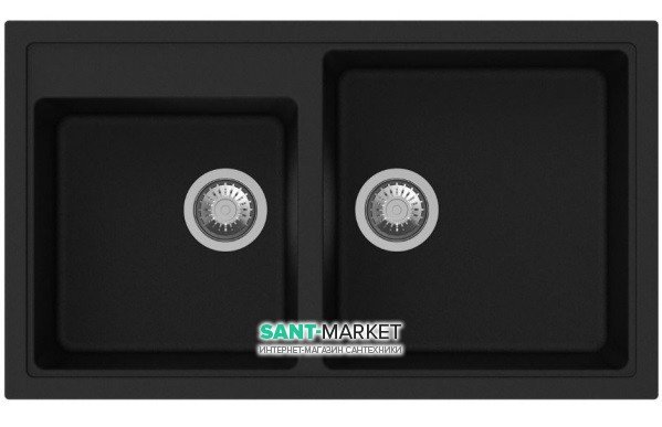 Кухонная мойка прямоугольная двойная Apell Pietra Plus с сифоном гранит черный PTPL862GB