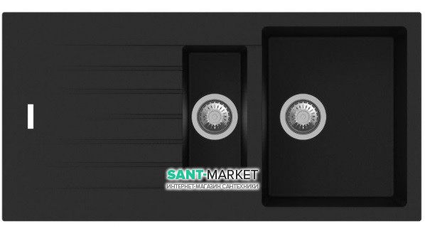 Кухонна мийка прямокутна подвійна Apell Pietra Plus з сифоном граніт чорний PTPL1002GB
