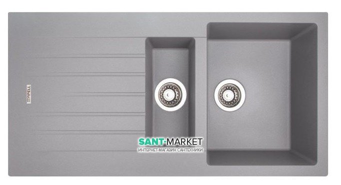 Кухонна мийка прямокутна подвійна Apell Pietra Plus з сифоном граніт сірий PTPL1002AL