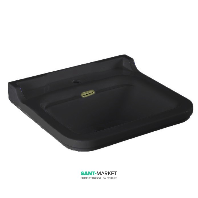 Раковина для ванной подвесная или на пьедестал Kerasan Waldorf 60x55 санфарфор черный глянцевый золото 4140K5