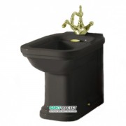 Биде напольное приставное Kerasan Waldorf с одним отверстием черный глянцевый золото 4121K5
