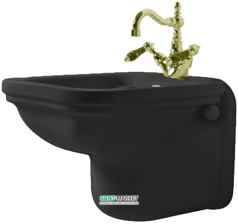 Біде підвісне Kerasan Waldorf з одним отвором чорний глянсовий золото 4125K5