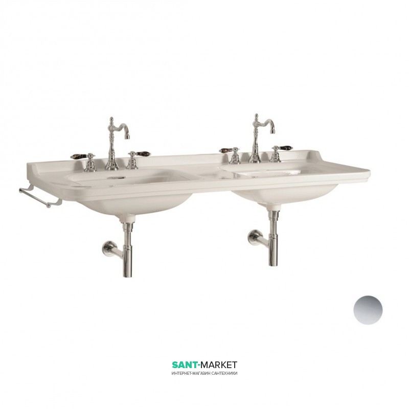 Раковина для ванной двойная Kerasan Waldorf подвесная 150х55 см санфарфор белая хром 4143K1