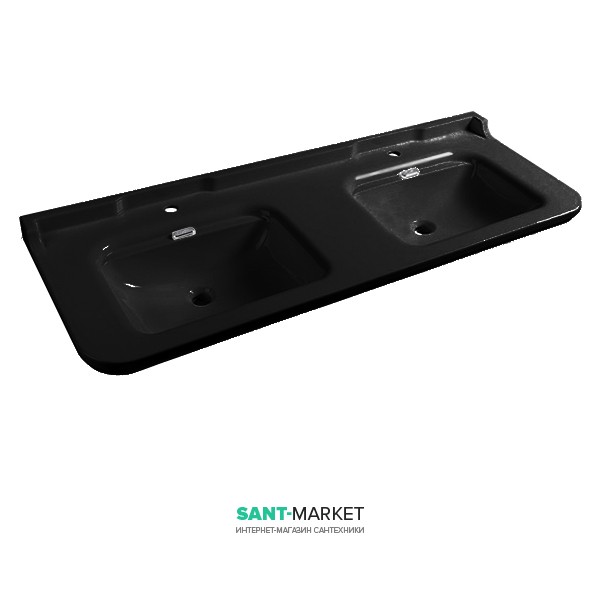 Раковина для ванной двойная Kerasan Waldorf подвесная 150х55 см санфарфор черный глянцевый хром 4143K4