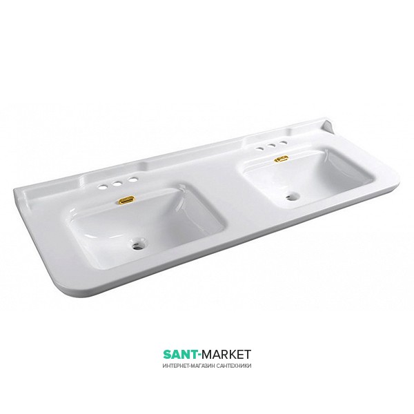 Раковина для ванной двойная Kerasan Waldorf подвесная 150х55 см санфарфор белая золото 4143K2