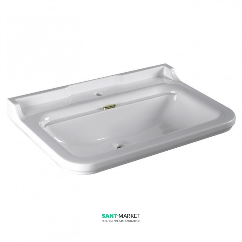 Раковина для ванної підвісна або на п'єдестал Kerasan Waldorf 80x55 санфарфор біла золото 4141K2