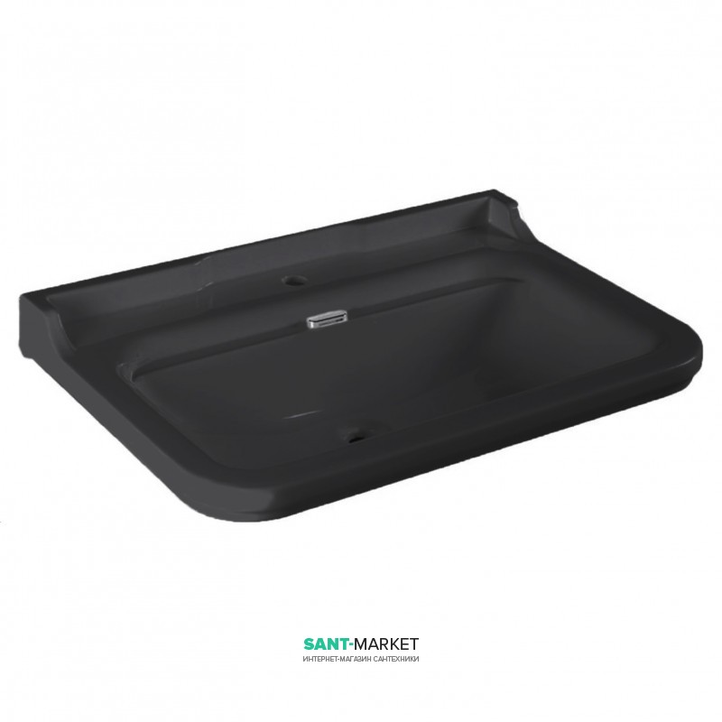 Раковина для ванної підвісна або на п'єдестал Kerasan Waldorf 80x55 санфарфор чорний глянсовий хром 4141K4