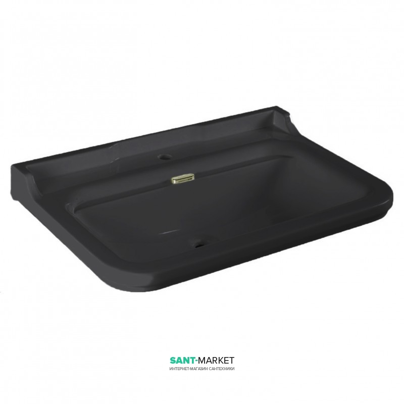 Раковина для ванної підвісна або на п'єдестал Kerasan Waldorf 80x55 санфарфор чорний глянсовий золото 4141K5