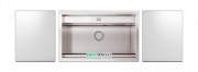 Кухонна мийка прямокутна з телескопічним змішувачем і двома білими скляними поверхнями Apell Regola нержавіюча сталь RE791IKITW