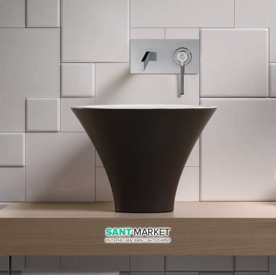 Раковина накладна Kerasan Deco Flute ø40 см санфарфор білий / бургундський матовий 480267