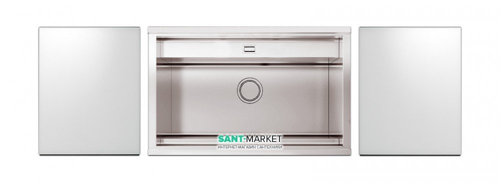 Кухонная мойка прямоугольная с телескопическим смесителем и двумя белыми стеклянными поверхностями Apell Regola нержавеющая сталь RE791IKITW