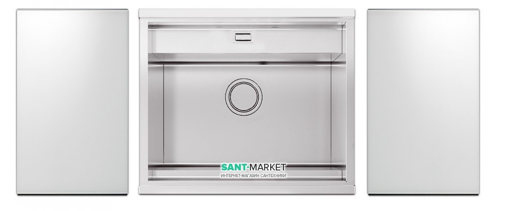 Кухонная мойка прямоугольная с телескопическим смесителем и двумя белыми стеклянными поверхностями Apell Regola нержавеющая сталь RE601IKITW