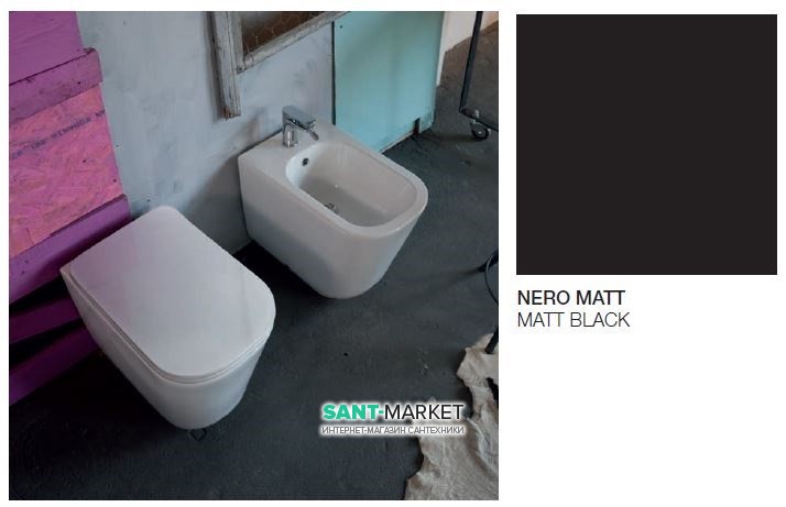 Біде підлогове приставне Kerasan Tribeca з кріпленням WB5N чорний матовий 512031