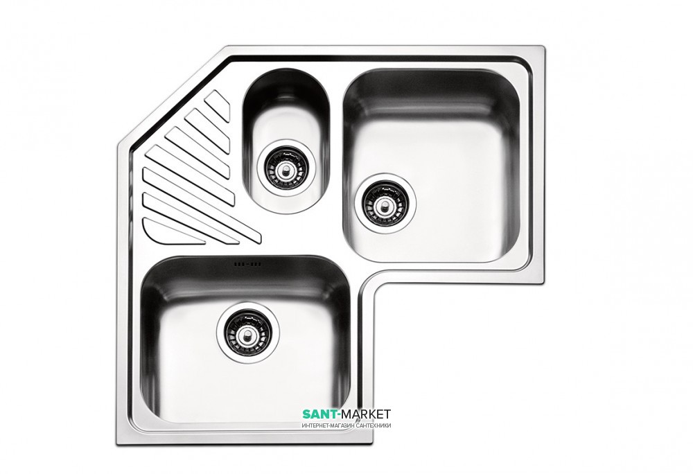 Мойка для кухни угловая двойная с дополнительной чашей врезная Apell Angolo нержавеющая сталь Linen ROAN3IBC