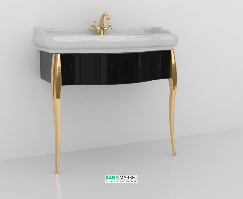 Консоль під раковину Kerasan Retro 73 см чорний глянсовий ніжки золото 7362K3