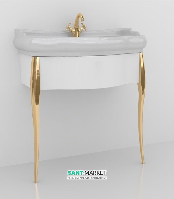 Консоль под раковину Kerasan Retro 73 см белый глянцевый ножки золото 7362K6