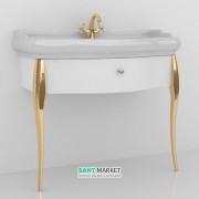 Консоль під раковину Kerasan Retro білий глянсовий ніжки золото ручка золото з кристалом 7363K8