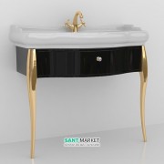 Консоль під раковину Kerasan Retro чорний глянсовий ніжки золото ручка золото з кристалом 7363K4