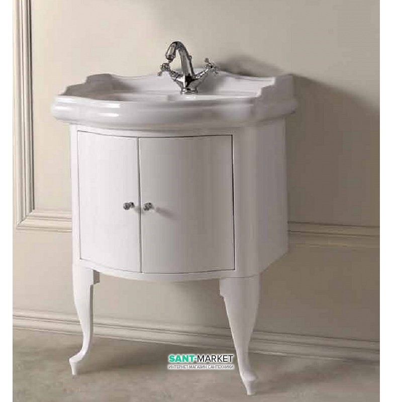 Тумба под раковину Kerasan Retro 69 см белый  глянцевый ручки кристалл хром 7361K5