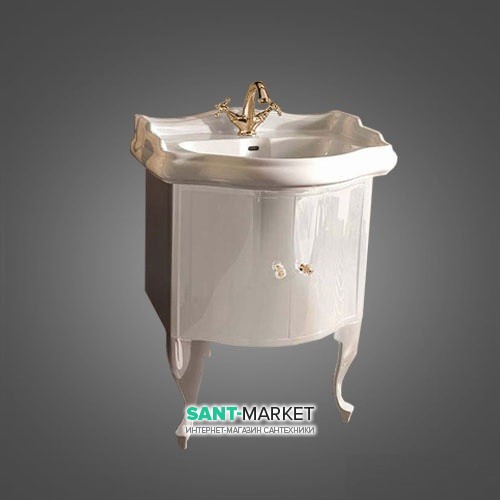 Тумба під раковину Kerasan Retro 69 см білий глянсовий ручки кристал золото 7361K6