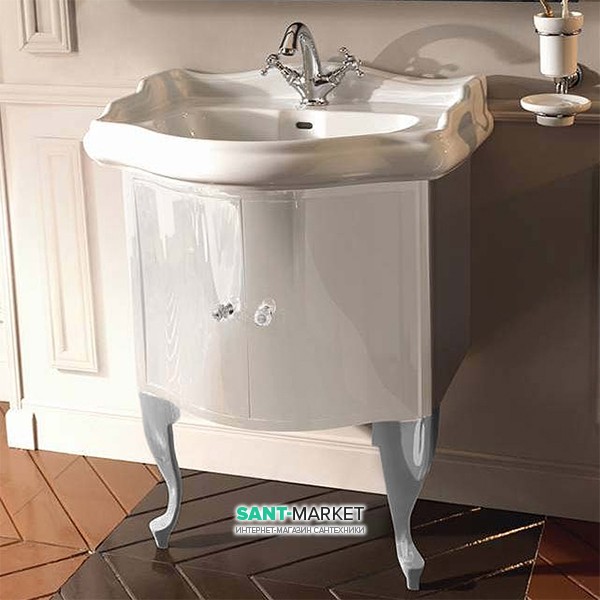 Тумба під раковину Kerasan Retro 69 см білий глянсовий ручки кристал хром 7361K7