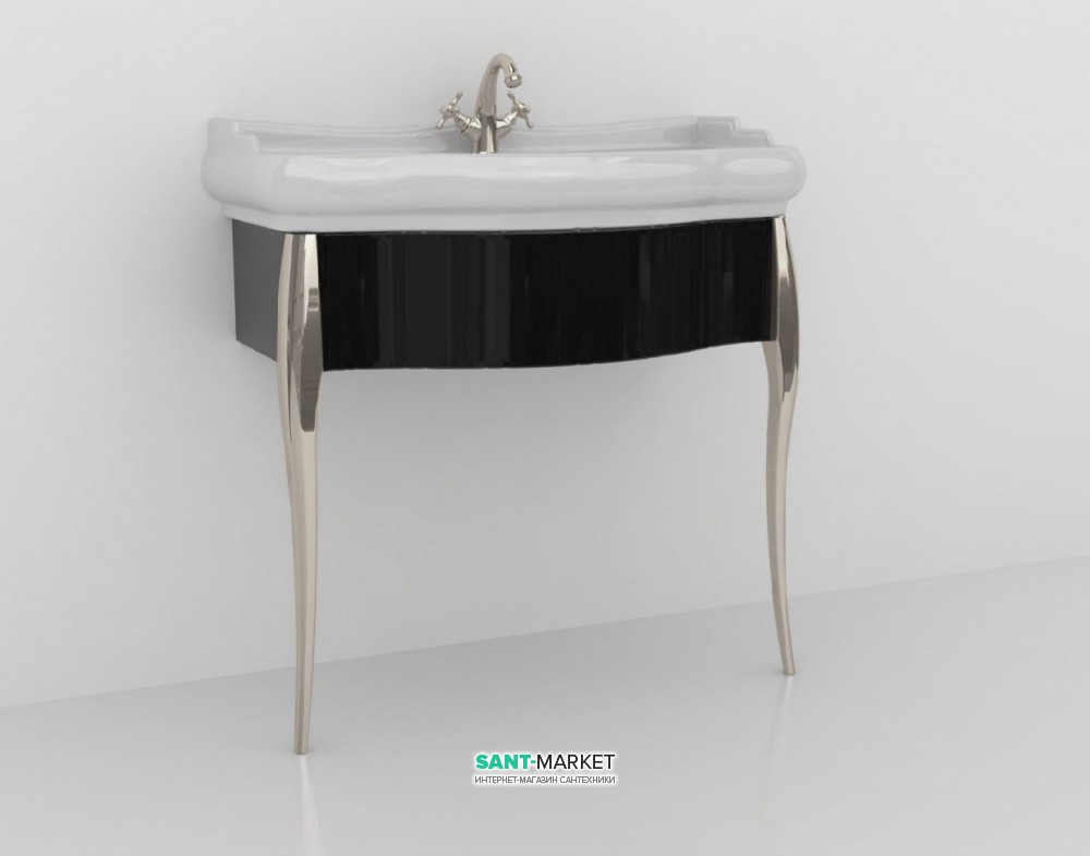 Консоль під раковину Kerasan Retro 73 см чорний глянсовий ніжки хром 7362K2