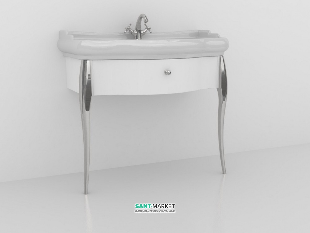Консоль под раковину Kerasan Retro белый глянцевый ножки хром ручка хром с кристаллом 7363K7