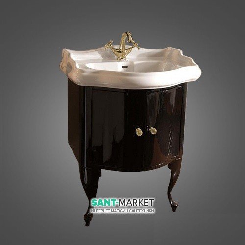 Тумба під раковину Kerasan Retro 69 см чорний глянсовий ручки кристал золото 7361K2