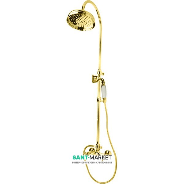 Душевая стойка с верхним душем Kerasan Retro Ø20 см и душевым комплектом золото 7398K1