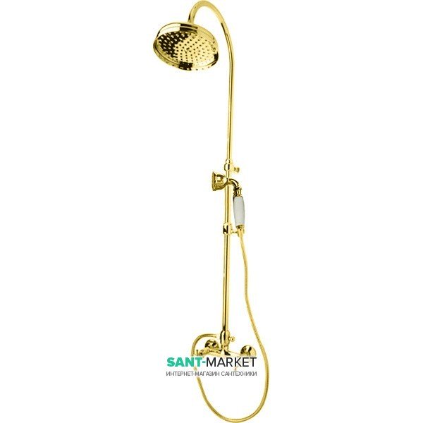 Душова стійка з верхнім душем Kerasan Retro Ø20 см і душовим комплектом золото 7398K1