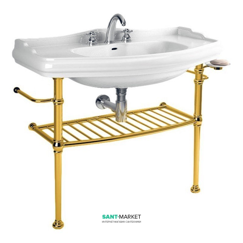 Консоль під раковину Kerasan Retro з конічними ніжками і гратчастої полицею золото 730091