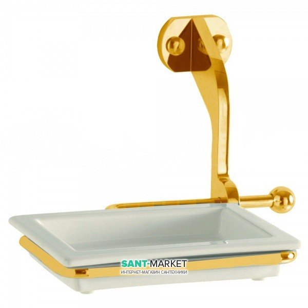 Мыльница для ванной Kerasan Waldorf с настенным держателем золото/белое 740991