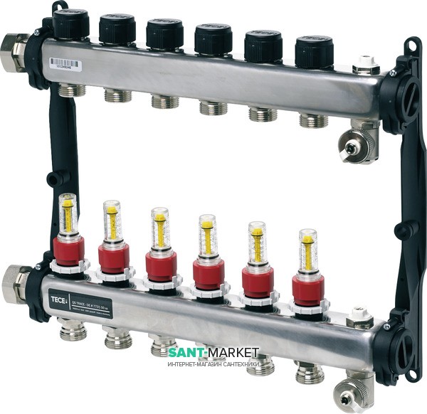 Коллектор для систем напольного отопления Tece TECEfloor HKV 3 с ротометрами 1 нержавеющая сталь 77310003