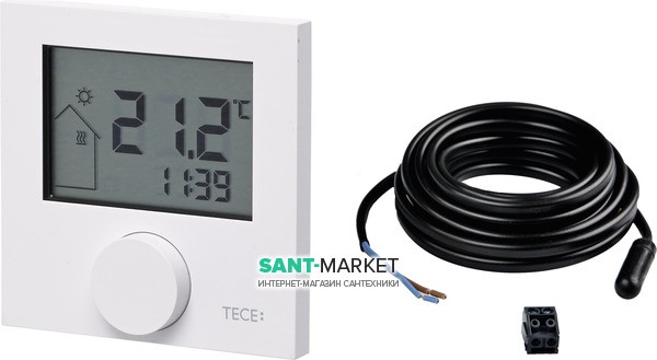 Бездротовий кімнатний термостат з LCD дисплеєм Tece TECEfloor RTF-D з датчиком температури підлоги 77420033