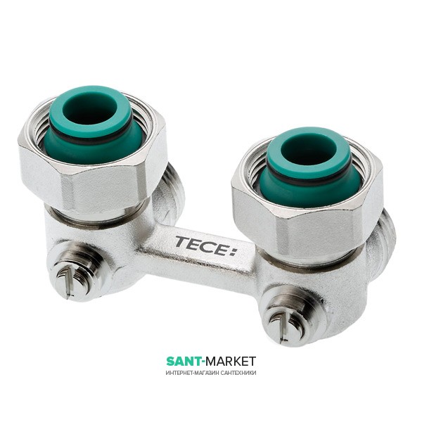 Запорно-присоединительный узел для нижнего подключения радиаторов угловой 3/4 евроконус Tece TECEflex латунь 8740436
