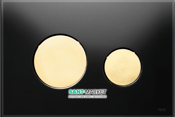 Панель смыва для унитаза TECE TECEloop с двумя клавишами стеклянная черная клавиши позолоченые 9240658