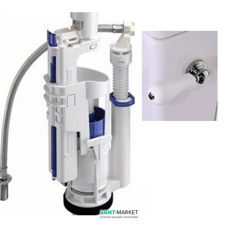 Механизм слива для низкого бачка Kerasan Waldorf/Retro с боковой ручкой белый/хром 754390