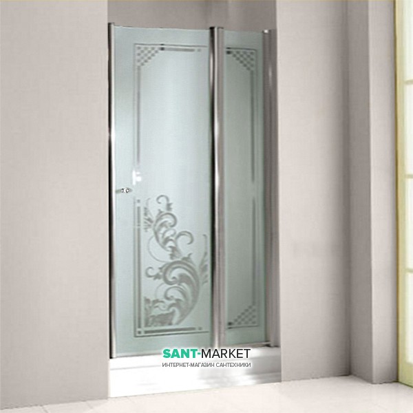 Дверь душевая левосторонняя Kerasan Retro SX профиль хром стекло матовое с декором 9140P0