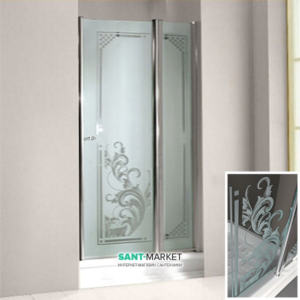 Двері душова левосторонняя Kerasan Retro SX профіль хром скло прозоре з декором 9140N0