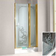 Дверь душевая левосторонняя Kerasan Retro SX профиль золото стекло прозрачное с декором 9140N1