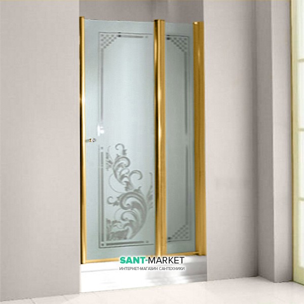 Дверь душевая левосторонняя Kerasan Retro SX профиль золото стекло матовое с декором 9140P1