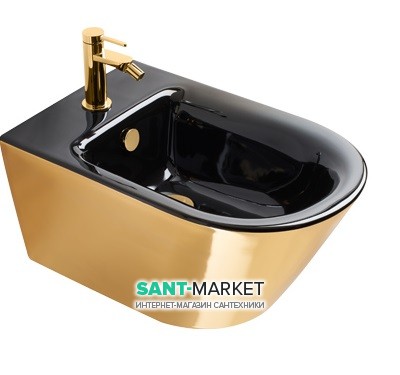 Биде подвесное Catalano Gold & Silver безободковое с одним отверстием керамика черный/золото 1BS55NRNO